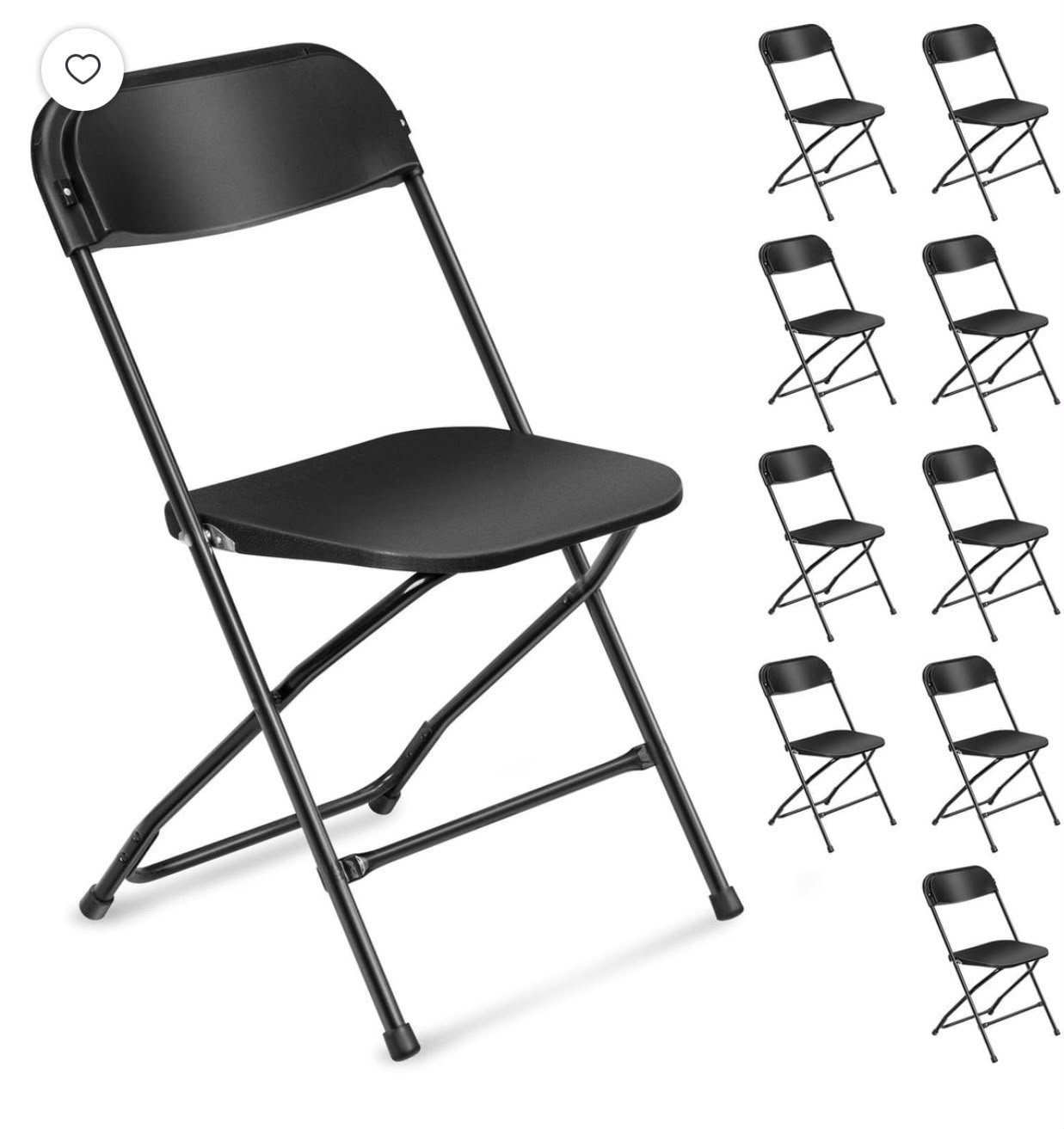Stacked black folding chairs